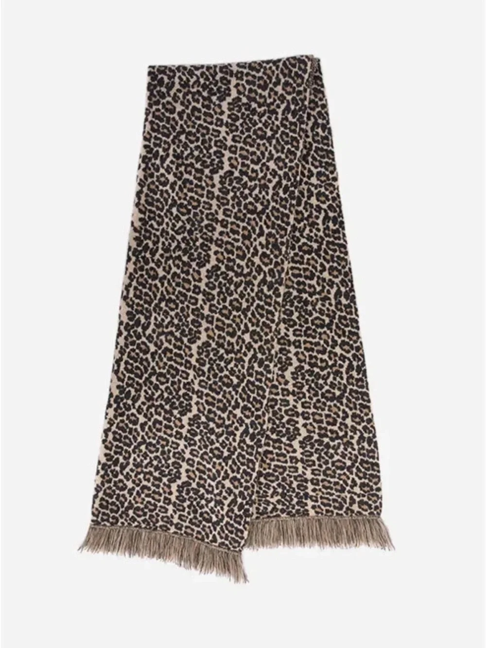 Johnny was Leopard wrap fringe scarf wool/cashmere